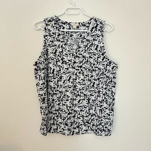 J.Crew Black White Abstract Print Sleeveless V-Neck Tank Top Size 12
